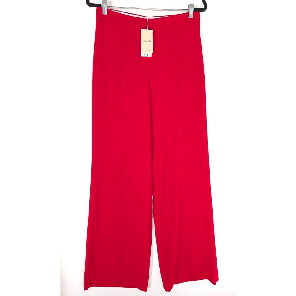 MANGO Women’s New Dress Pants 8 Wide Leg Red High Rise Tailored 5831